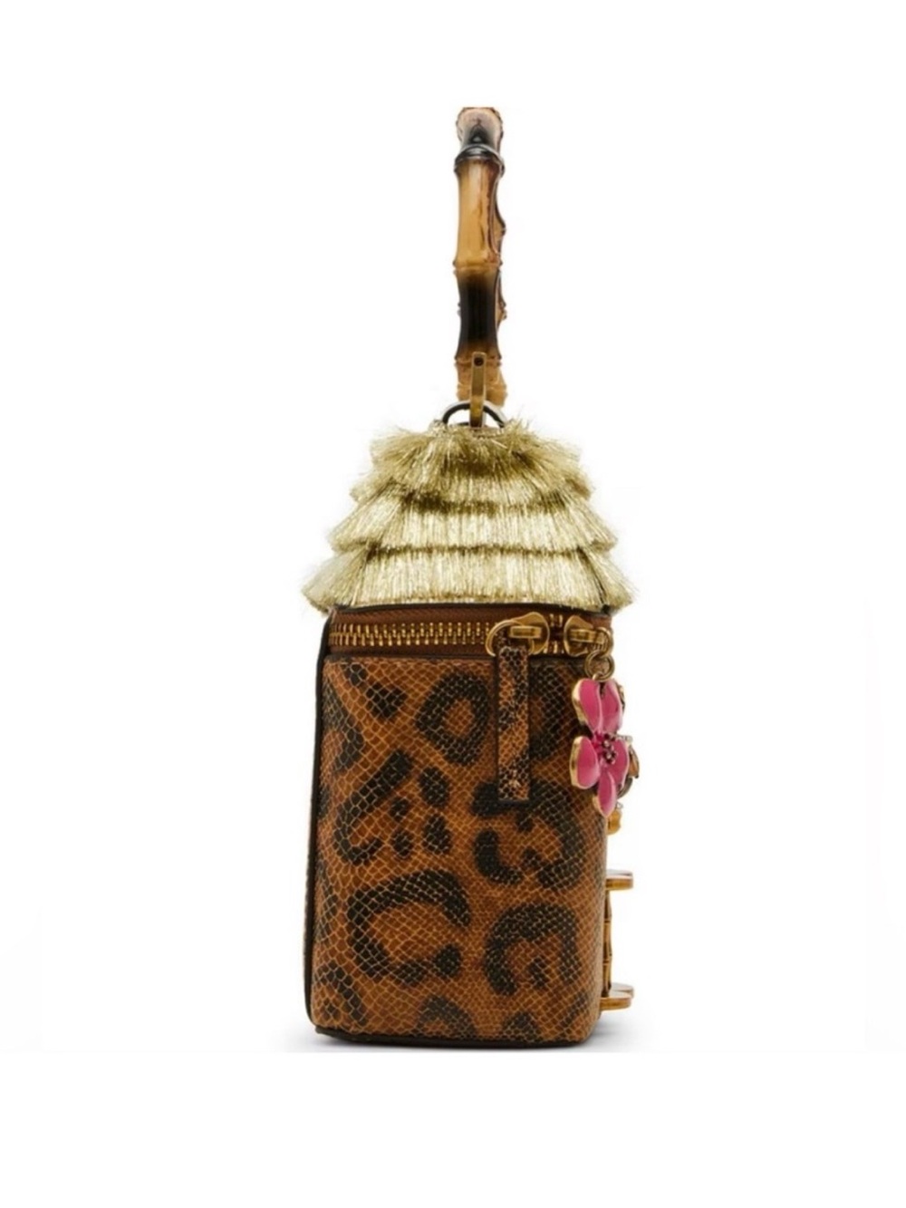 Betsey Johnson Leopard Print Tiki Bar Women's Bag with Gold Fringe - Picture 4 of 7